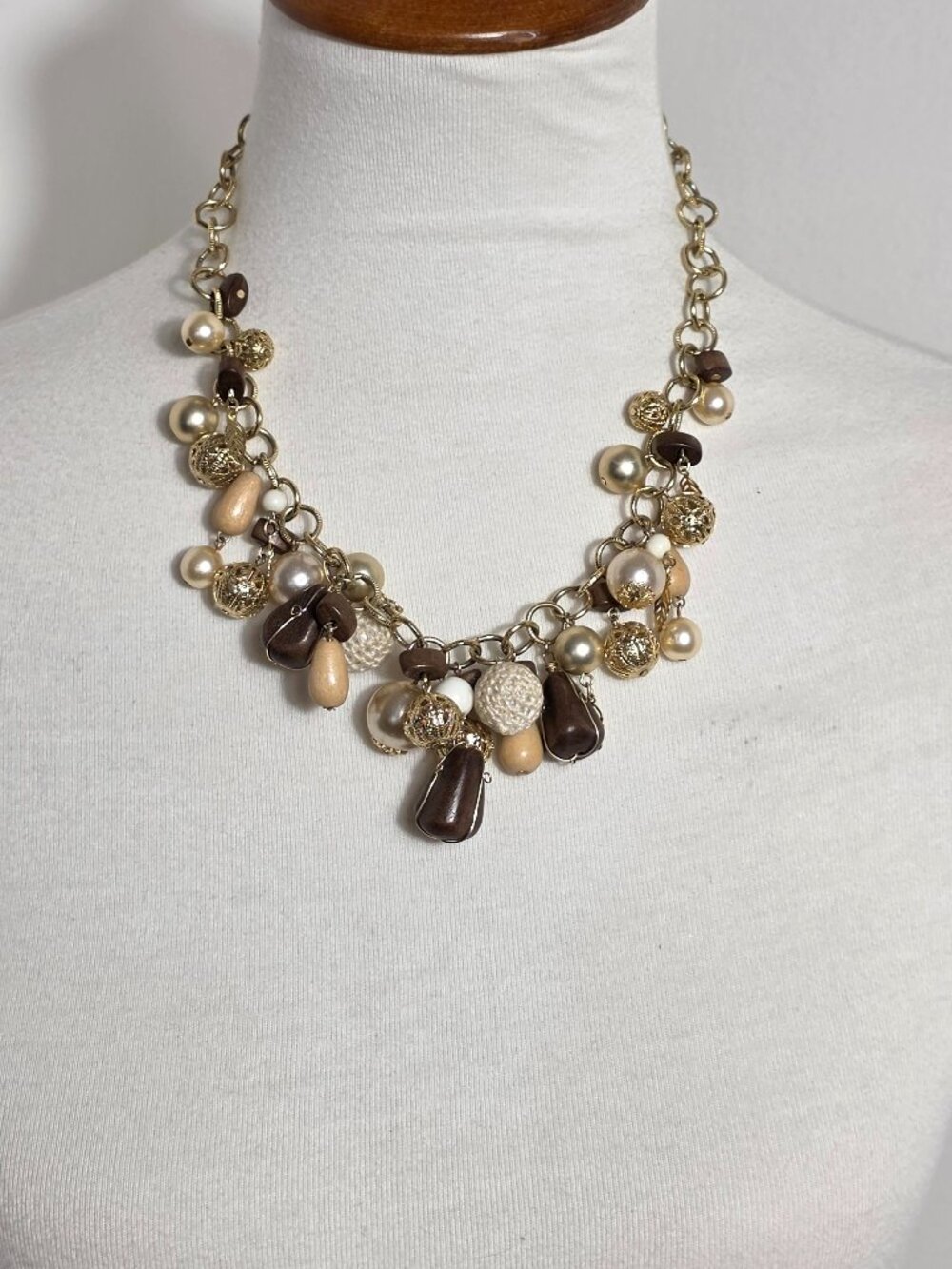 White House Black Market Chunky Charm Statement Necklace Mix of Beads & Pearls